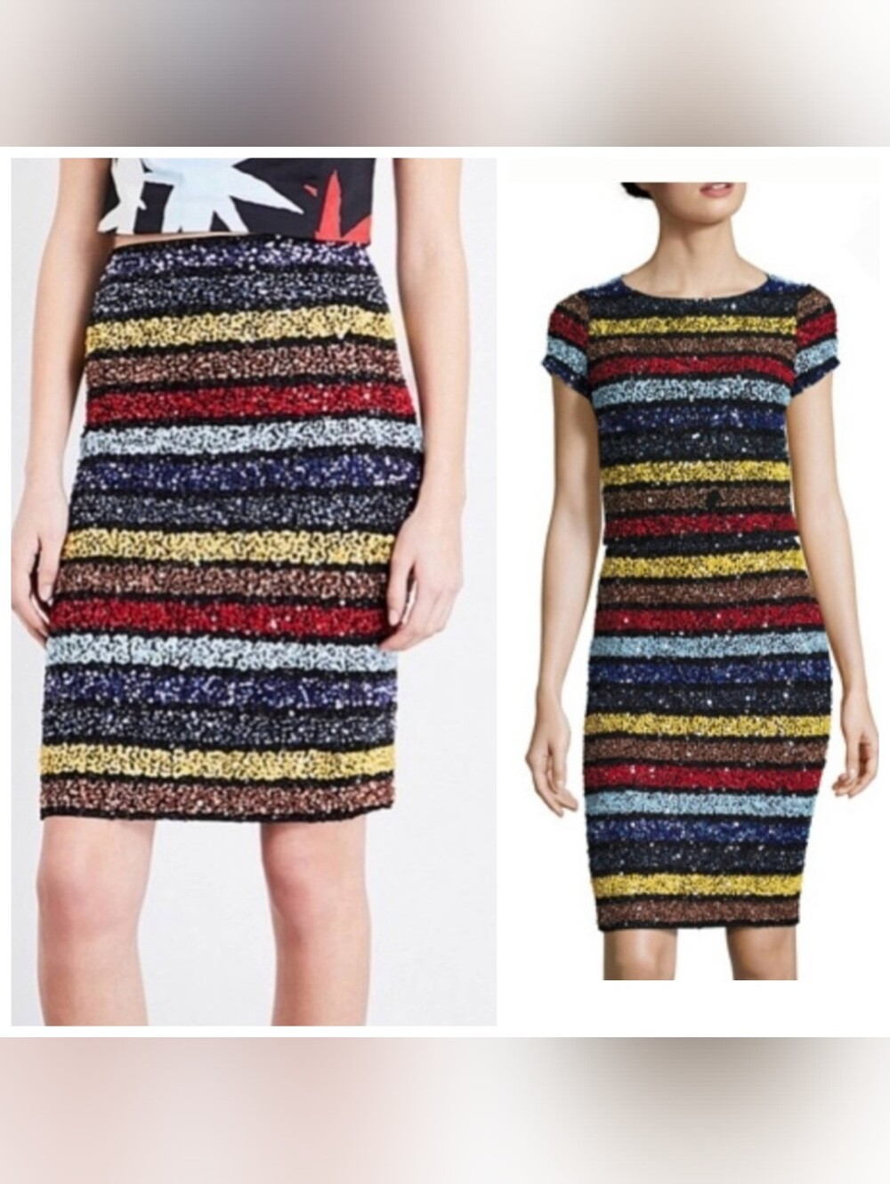 Alice + Olivia Ramos Embellished Skirt in MultiColor stripe sequin Size 2
